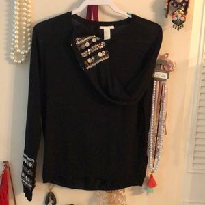 soft black H&M sweater with embellished cuffs M